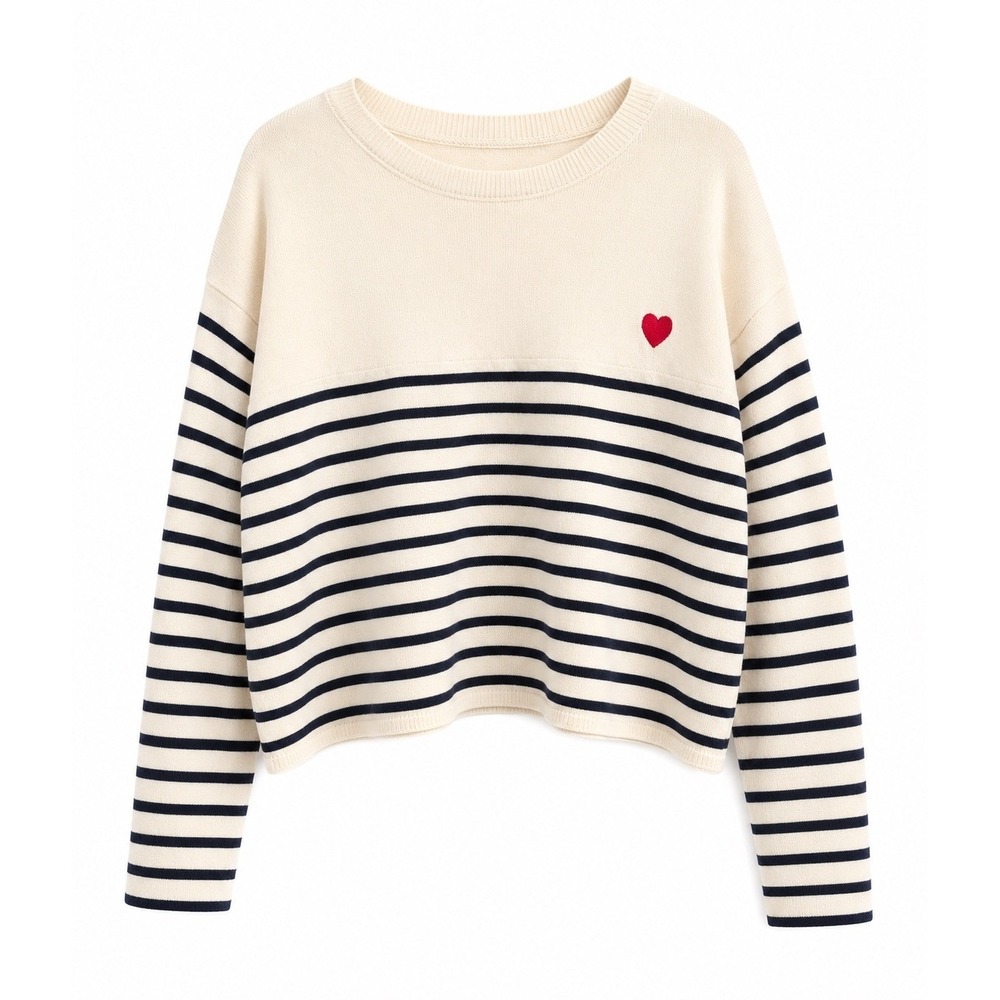 Workshop Republic Clothing Women's Striped Sweatshirt Heart Patch Crewneck Large